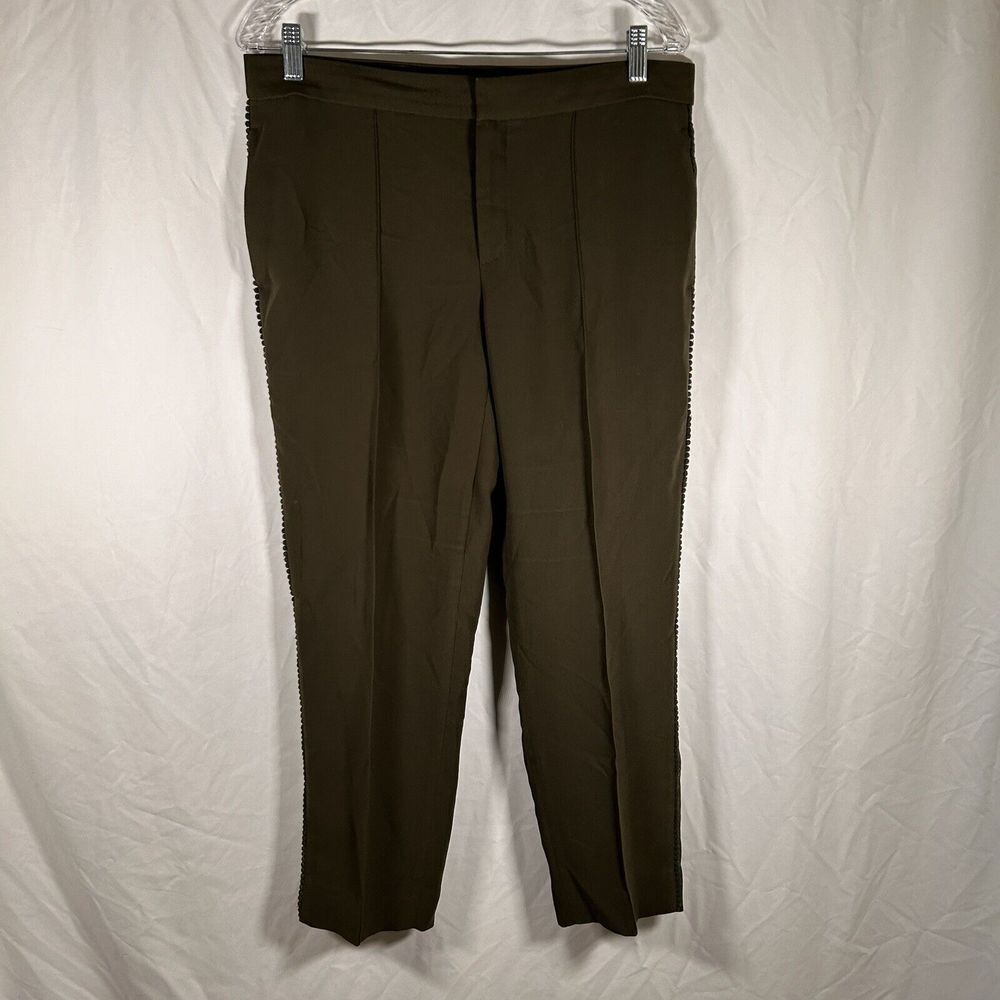 Express Dress Pants Women's 6 Green Avery Mid Rise Pom Trim